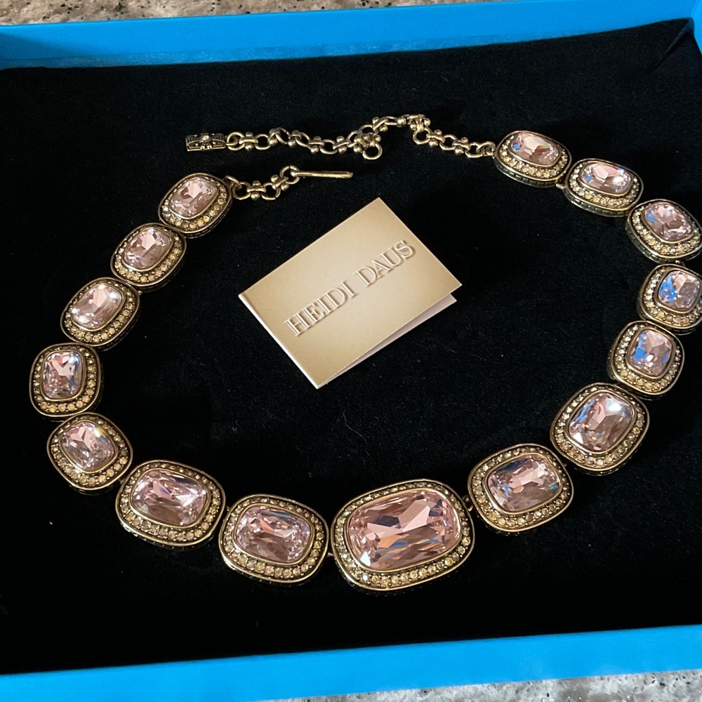 Heidi Daus Gold and Pink Crystal Necklace